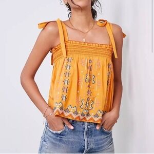 Anthropologie Gold Embroidered Swing Tank Size LP